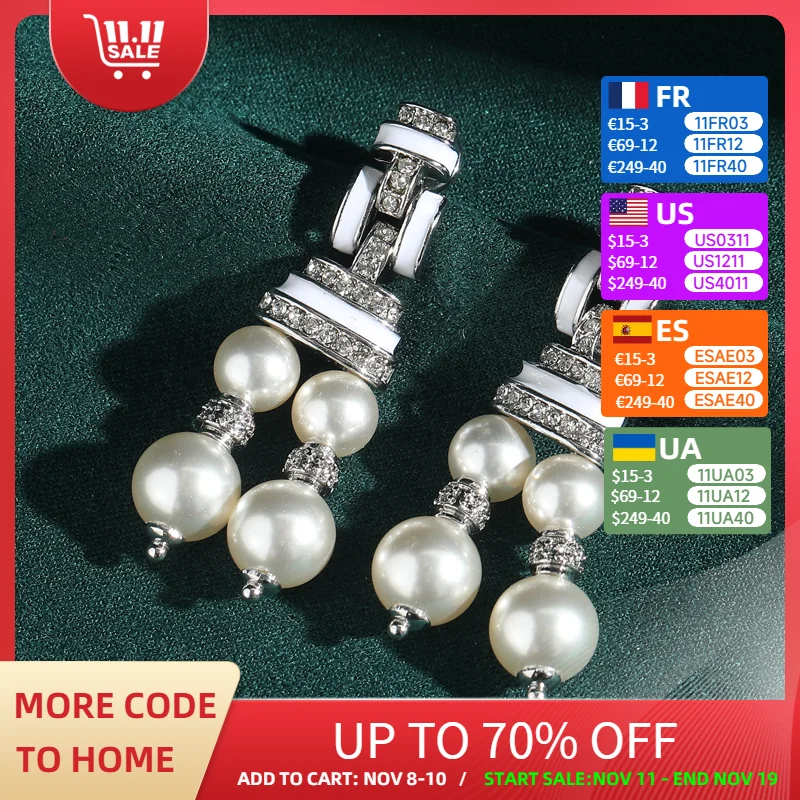 

Vintage White Tassel Pearl Earrings Drop Silver Color Rhinestone Luxury Jewelry For Women Wedding Bridal Accessories 2025 New