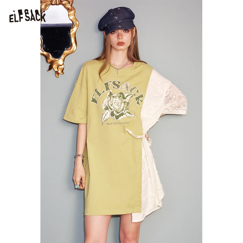 ELFSACK mignon dentelle graphique t-shirt conception tenue décontractée pour les femmes