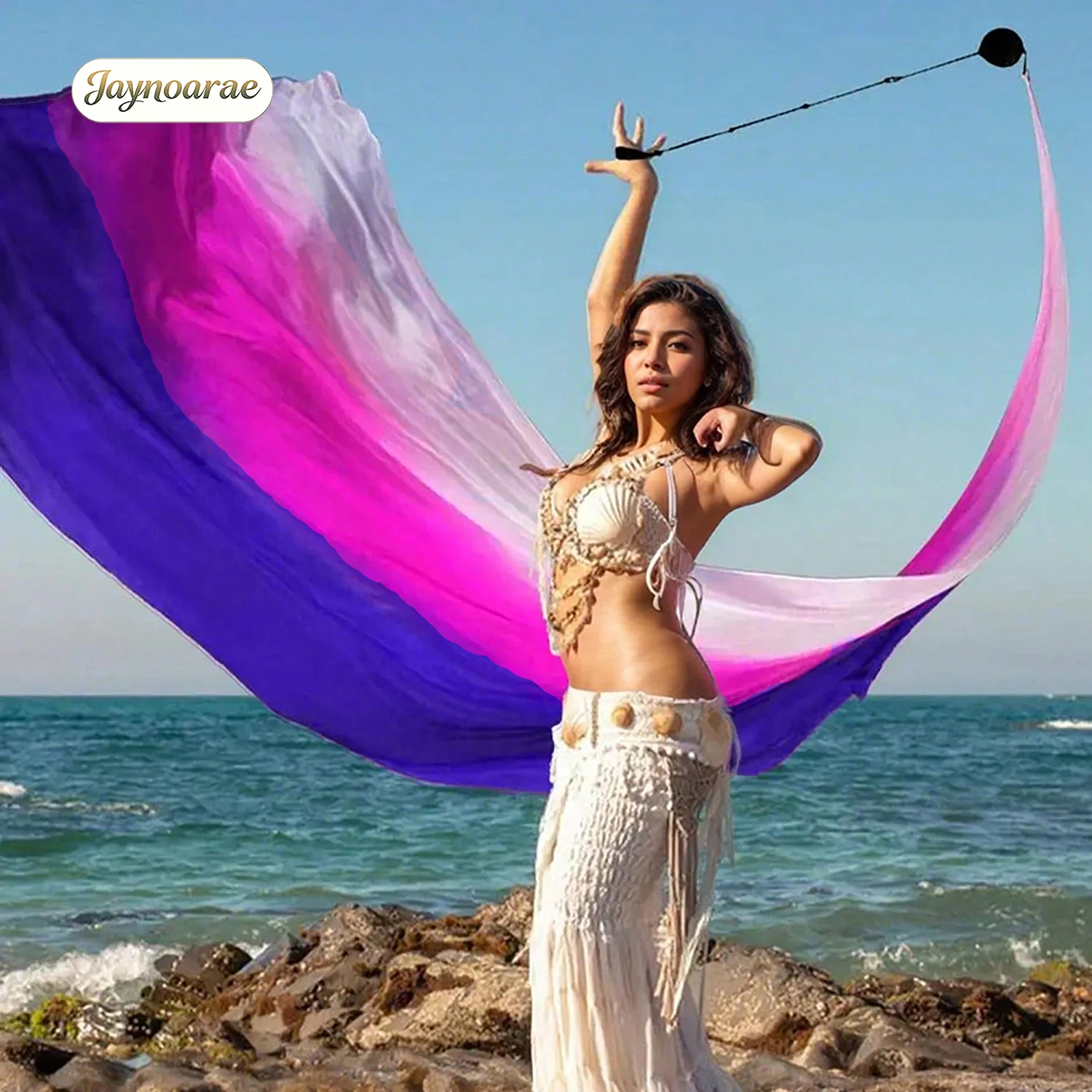 JAYNOARAE Belly Dance Colorful Veil Poi Scarf Poi Streamer with Poi Balls Silk Poi for Stage Props Accessories