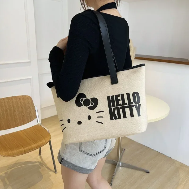 

Sanrio Hello Kitty Handbags for Women Girl Luxury Designer Fashion Trend Brand Makeup Bag Large Capacity Canvas Tote Portable