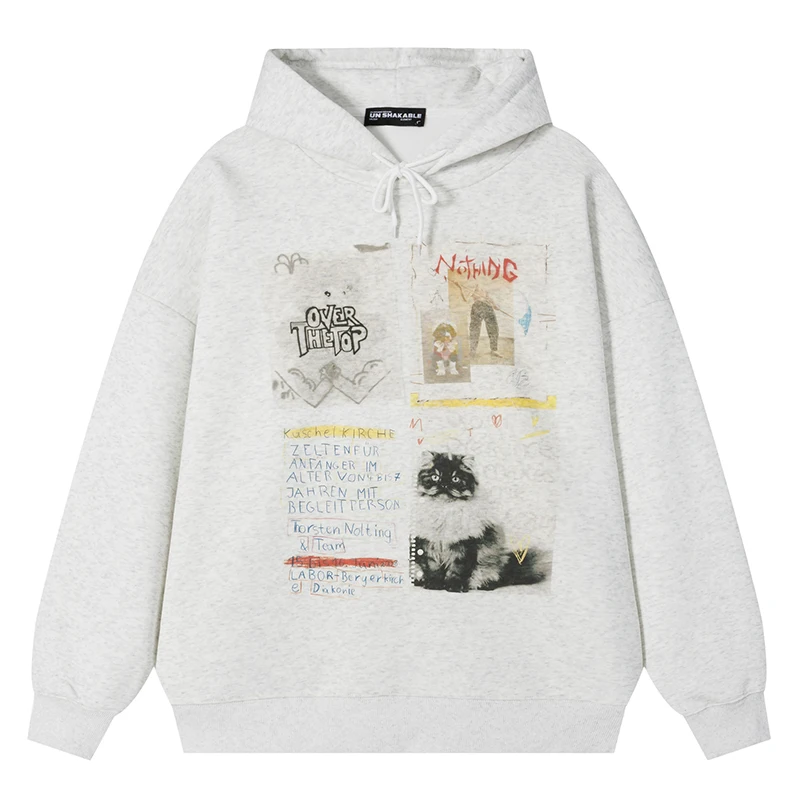 

Осенние мужские пуловеры большого размера с капюшоном в стиле хип-хоп, спортивный костюм с графическим принтом кота, уличная одежда, Harajuku, повседневные модные толстовки с капюшоном