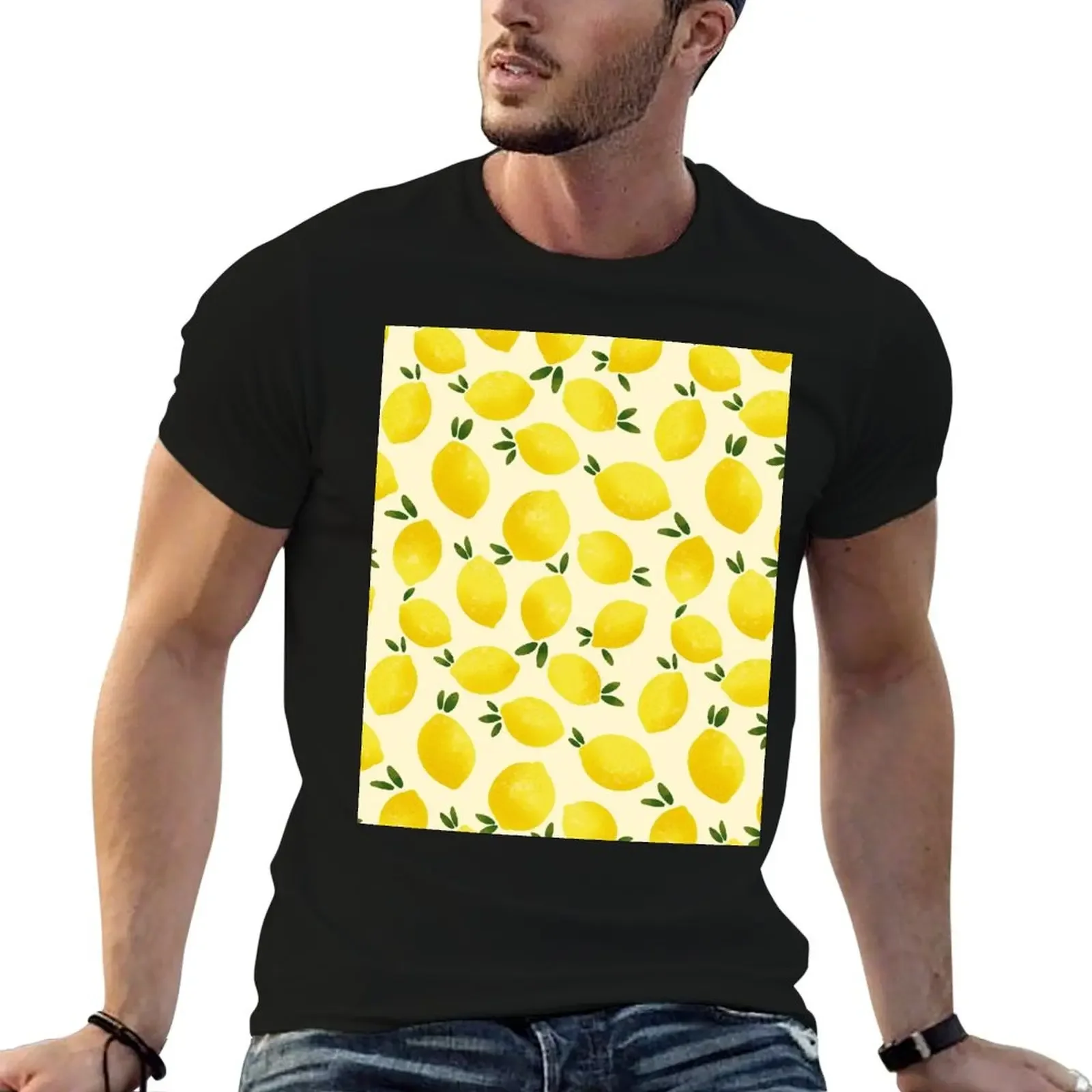 

Yellow Lemons Pattern Mediterranean Summer T-Shirt summer 2025 cute clothes anime t shirts men workout shirt