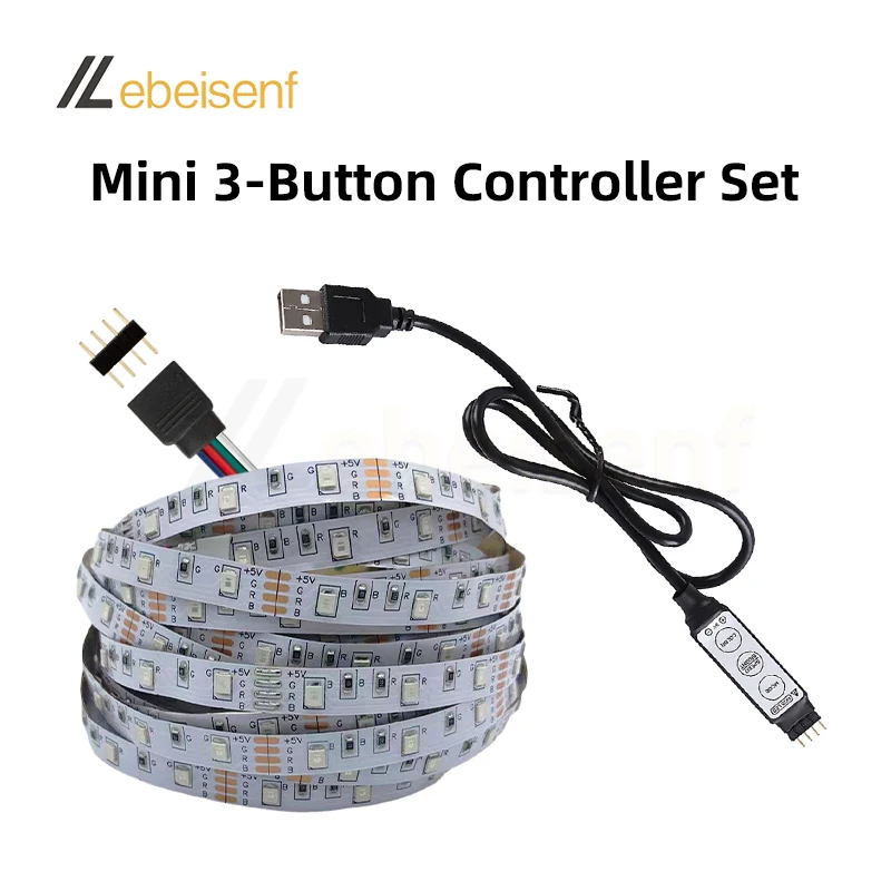 1 Kit 5V RGB LED Flexible Strip Light SMD2835 60 LEDs/m and IR or RF Wireless Remote or Bluetooth Dimmer PWM Controller USB Plug