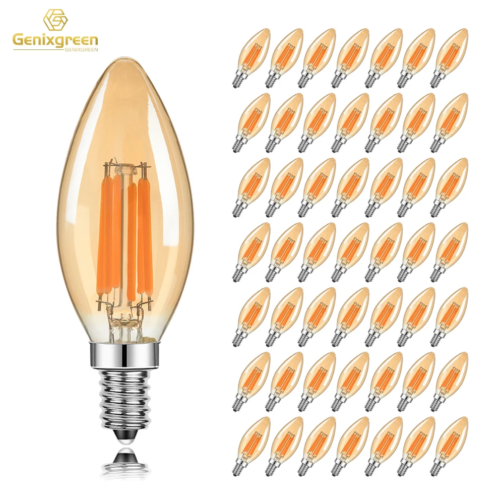 

6W C35 Led Filament Light Bulb E12 E14 Candelabra Base Amber Glass 60W Equivalent Vintage Dimmable Candle Chandelier Light Bulbs