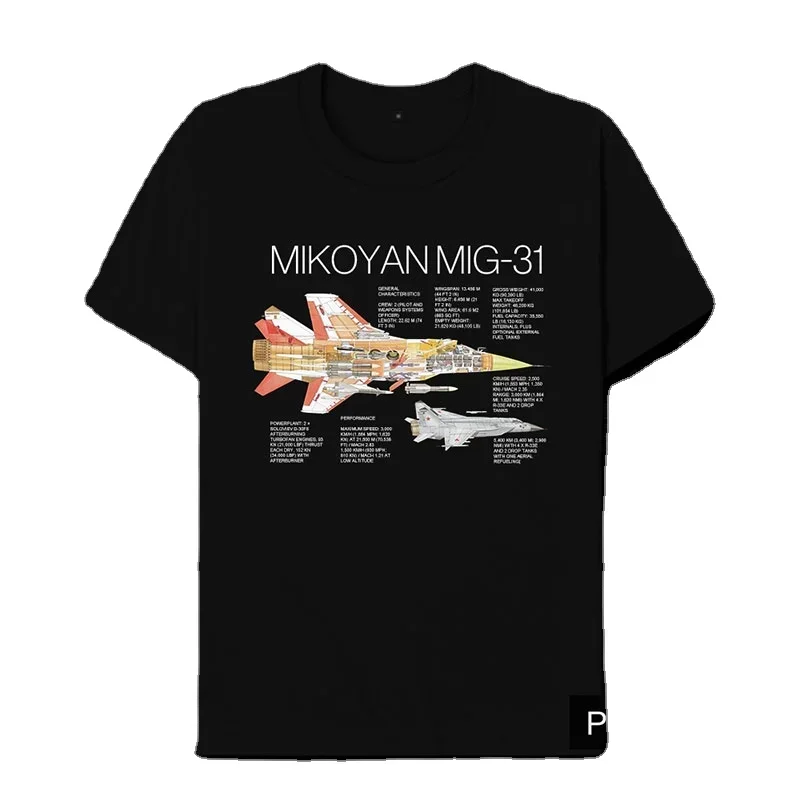 

Russian Mikoyan MiG-31 Fighter Printed T-Shirt 100% Cotton O-Neck Short Sleeve Summer Casual Mens T-shirt Streetwear