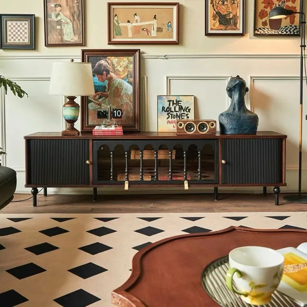 

French retro solid wood TV cabinet household modern simple cream windshield locker