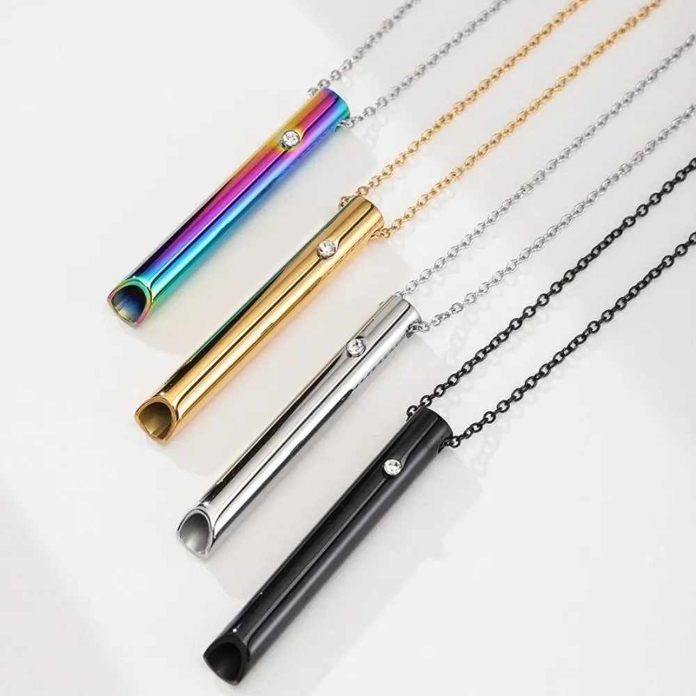 جديد الفولاذ المقاوم للصدأ صافرة قلادة الهدوء الاسترخاء التأمل اليقظة قلادة القلق الإغاثة تنفس قلادة النساء الرجال #5