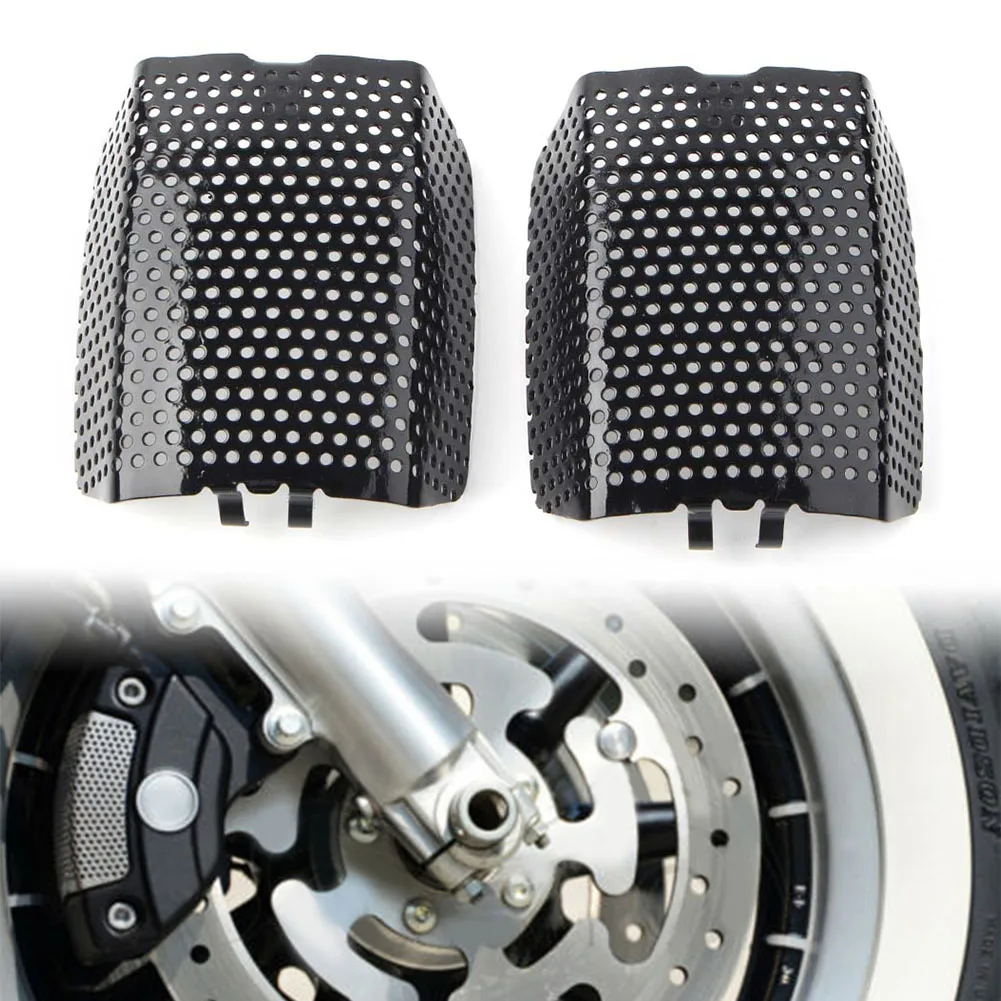 Black Steel Motorcycle Front Caliper Screen Inserts Cover For Harley V-Rod Touring Models 2008-2019 1Pair