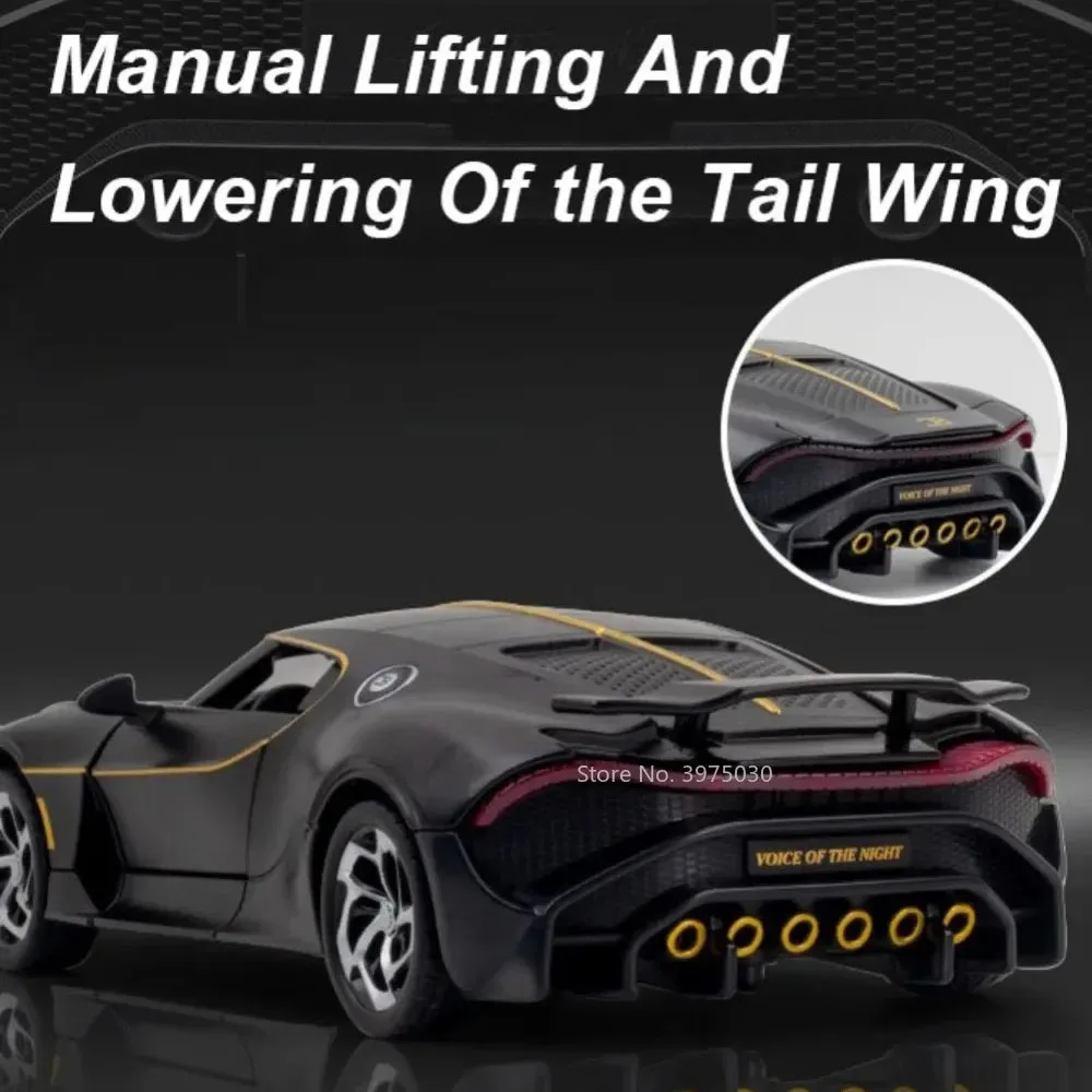 1:24 La Voiture Noire Bolide Spielzeugauto-Miniaturmodell mit Sound-Licht, zurückziehbar, 4 Türen, geöffnete Fahrzeugmodelle, Geschenke zum Kindertag