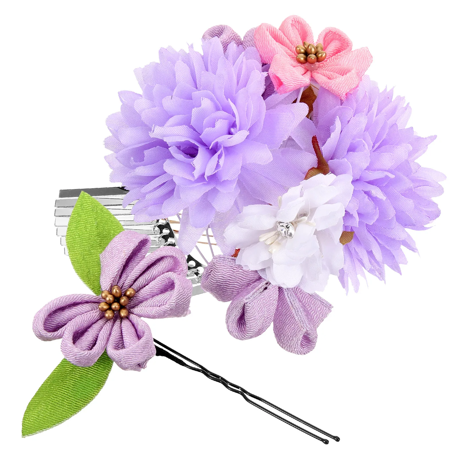 

2 Pcs Summer Kimono Hair Accessories Purple Fabric Flower Clips Women Elegant Hairstyle Decorations Floral Hairpins