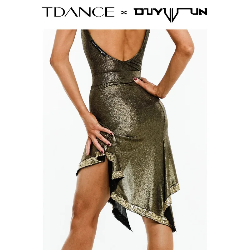 Rok Latihan Latin Khusus [Rok Setengah Berbahan Kulit Berkilau dengan Tali Serut] Rok Pertunjukan Latihan TXD-06