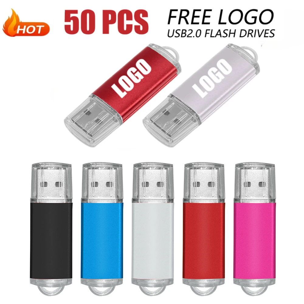 50PCS/Lot USB Flash Drive 1GB 2GB 4G 8GB Pen Drive 16GB 32GB Pendrive 64GB 128GB 2.0 Gift USB Stick Free Custom Logo For Gifts