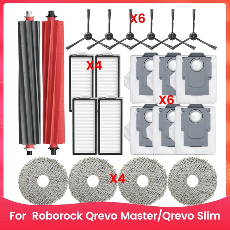 

AA21-Accessories Kit For Roborock Qrevo Master/Qrevo Slim Robot Vacuum Main Side Brush Hepa Filter Replacement Parts