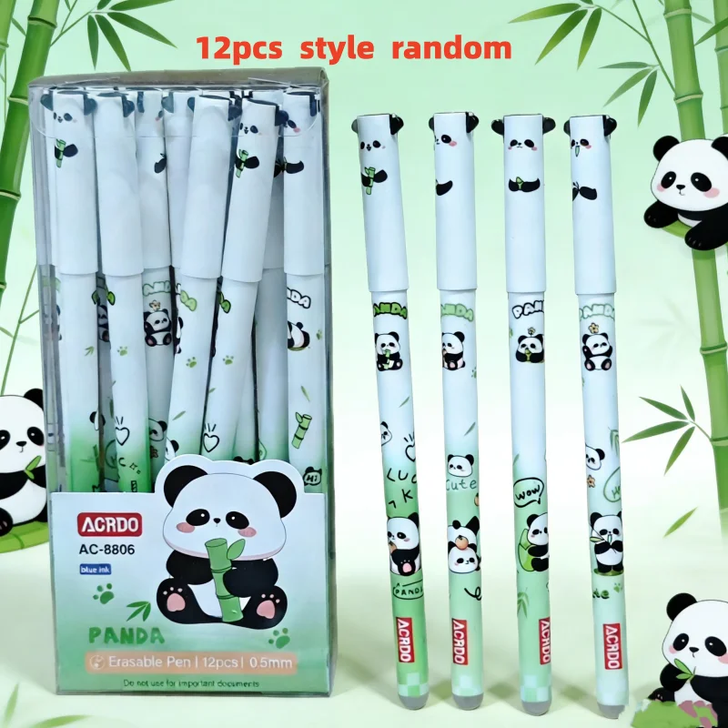 12er-Pack Gelstifte in Panda-Form, Cartoon-Panda-Gelstifte, die man auswischen kann, niedliches Design, hitzeempfindliche, auswischbare Stifte, Stifte, die bei hohen Temperaturen verschwinden, unverzichtbar für Lern- und Bürobedarf. – Detail 1