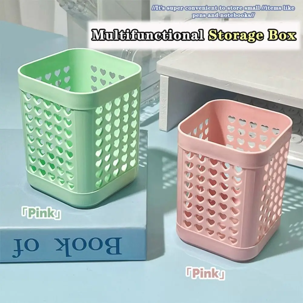 High Quality Plastic Pen Holder Hollow-out Pattern Large Capacity Desk Organizer Square Stationery Holder Students