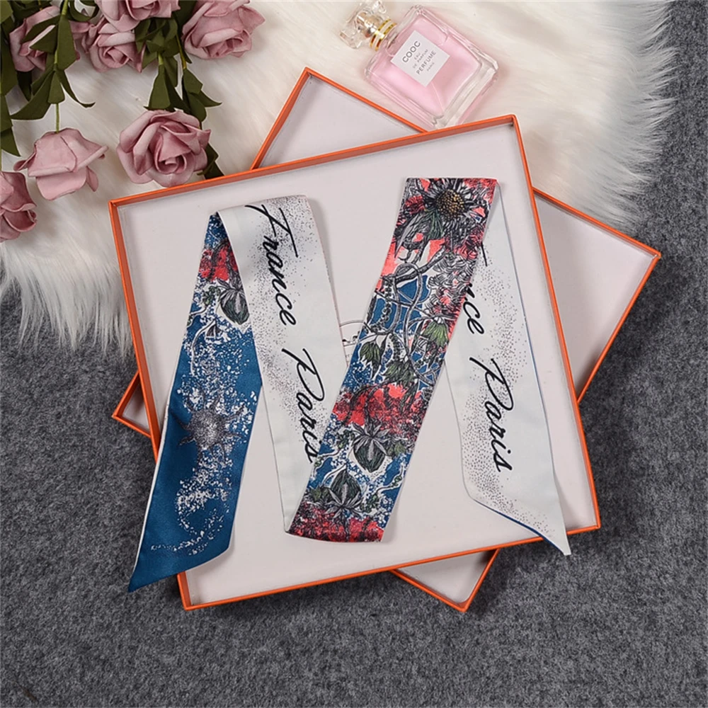 Lengthened Silk Scarf Bag Tie Ladies Neck Body Scarf Headband Square Scarf Horse Print Brand Ladies Ribbon Fall 2022