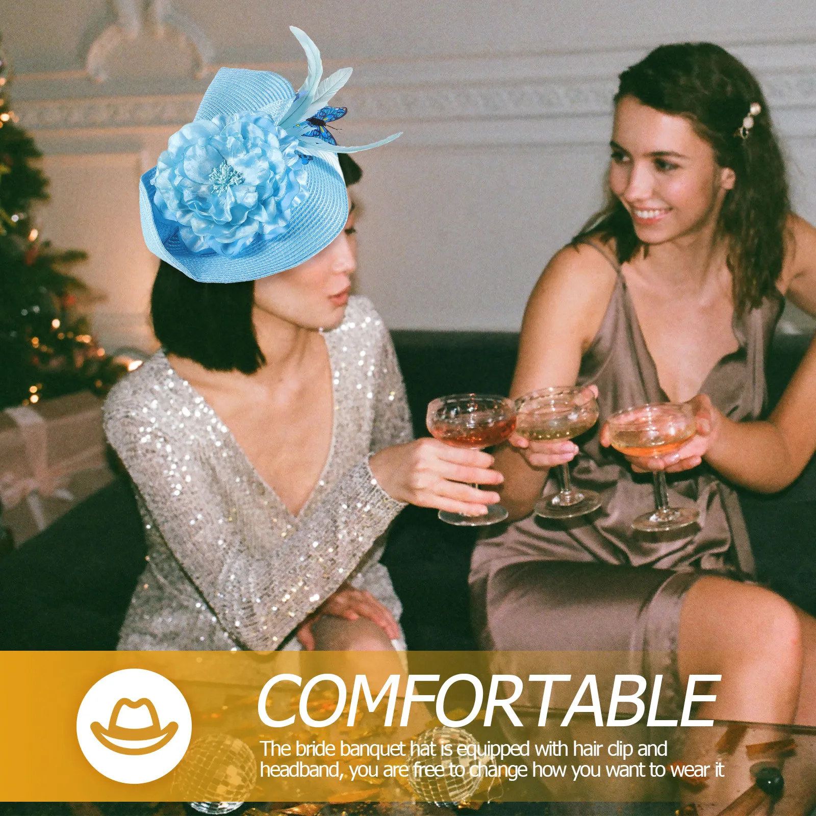 

Women Fascinator Headband Butterfly Banquet Wedding Bride Hair Clip Lightweight Comfortable Fabric Fashion Bridal Headdress