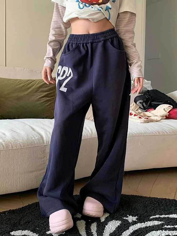 Vintage American Letter Sweatpants Streetwear Hip Hop High Waist Loose Pant Spring Casual Harajuku Retro Pockets Bf Y2K Trousers