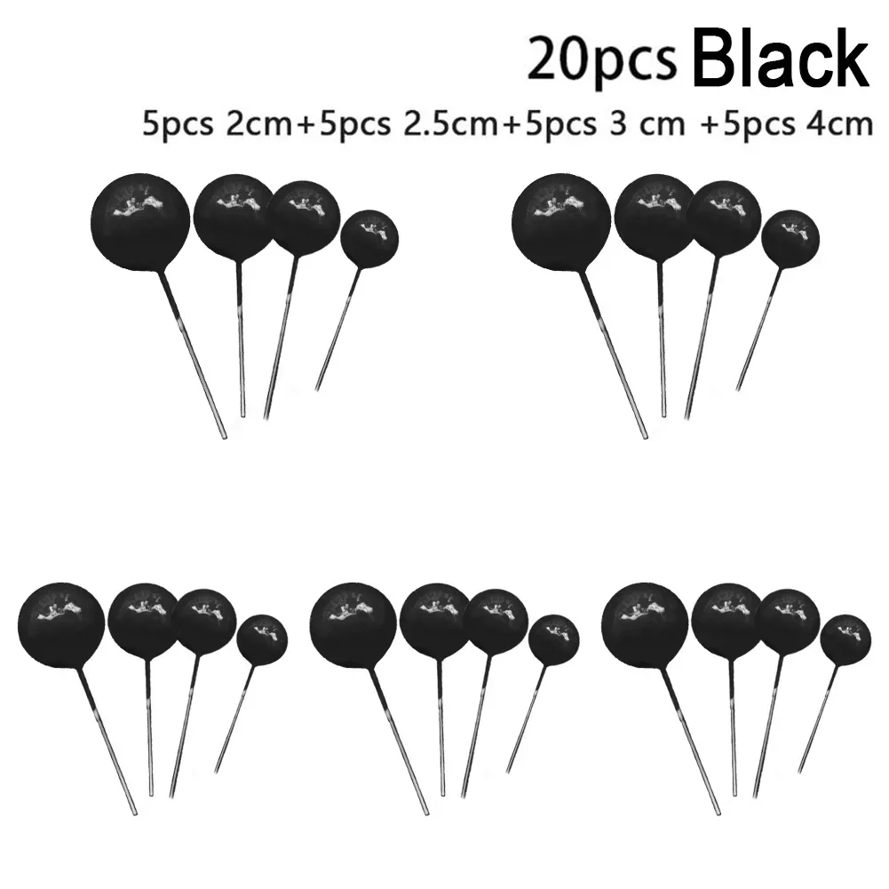 20pcs Ball For Cake Topper Birthday New 2/2.5/3/4cm White/yellow/black/purple/red Cake-Toppers Cupcake Topper For Cake Decor