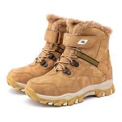 Botas de neve plataforma impermeáveis infantis, sapatos de algodão quente, calçados de couro, tênis infantil, meninos e meninas, alta qualidade, outono e inverno