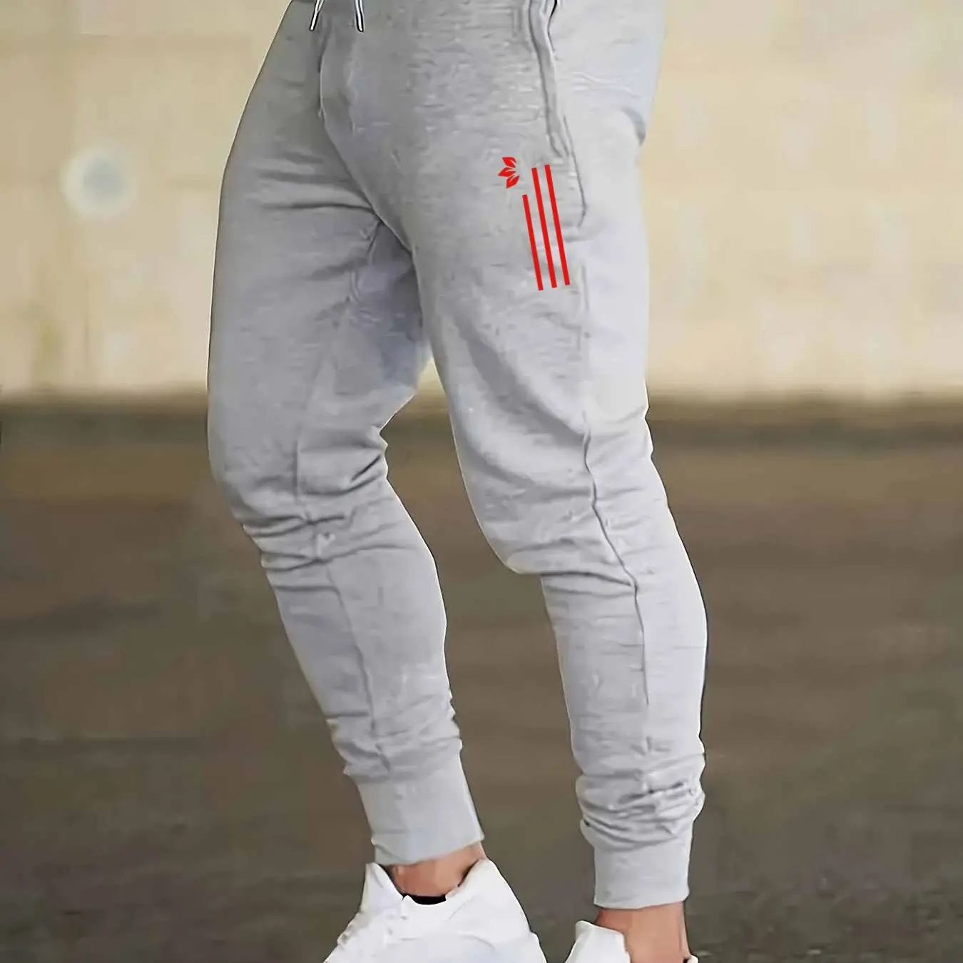 

1-Pack Men's Casual Sports Pants with Drawstring & Letter Print Knit Fabric, Slight Stretch Loose Fit for Spring Autumn Outdoor