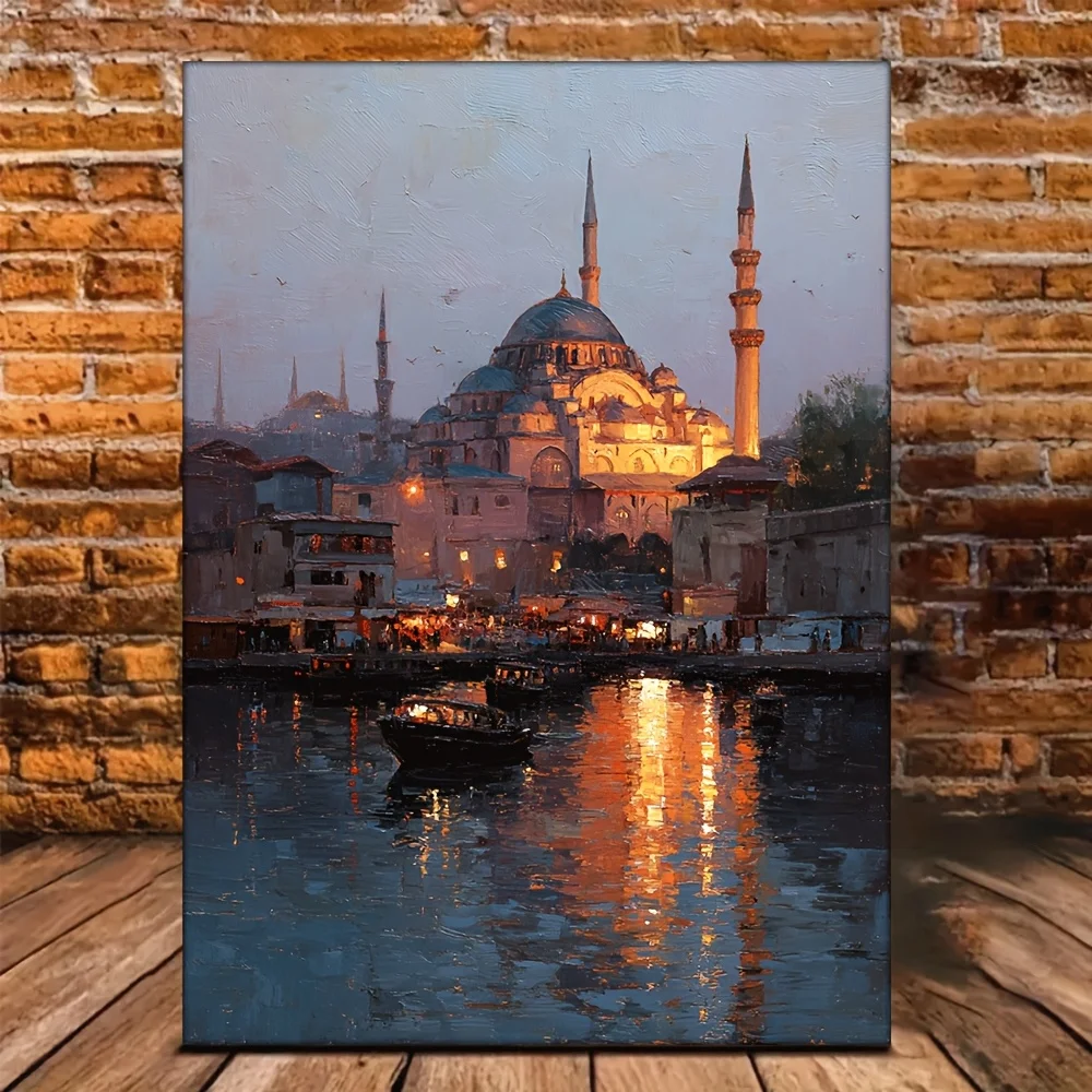 (No frame)1pc, with Frame, 12x16inch [2D Flat] Kiye Illtrated Art Istanbul Mosque Decor, Turkish Culture Art, 2D Flat