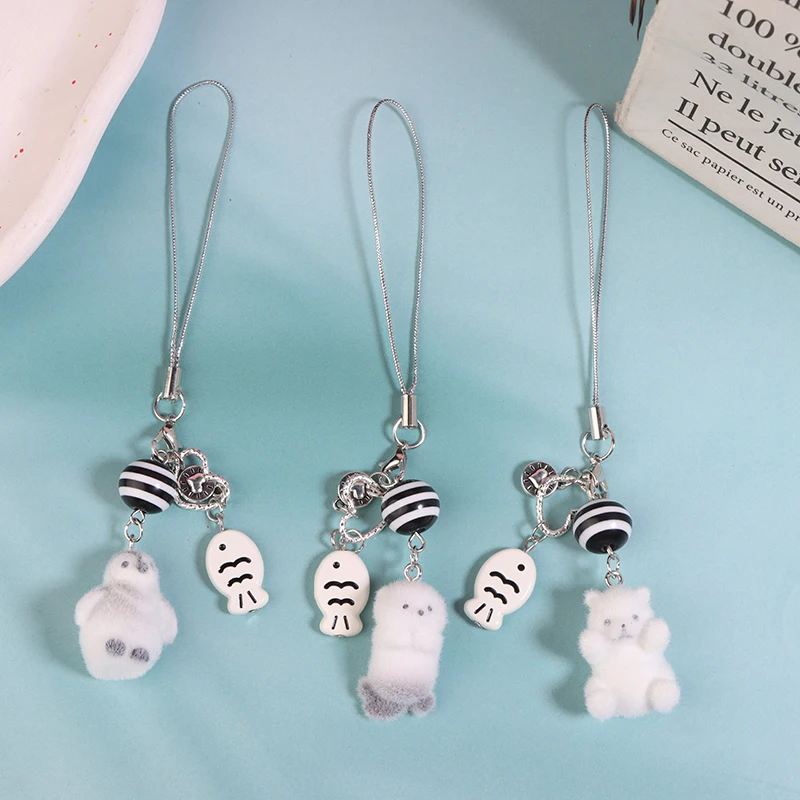 

3D Cute Bag Decoration Accessories Glacier Series Flocking Cartoon Keychain Polar Bear Pendant Bag Charms