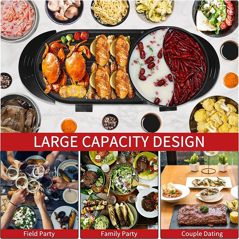 110V/220V 2in1electric Bbq Grill Hete Pot Multifunctioneel Fornuis 1350W Non-Stick 5 Versnelling Temperatuurregeling Rookloze Shabu Pan