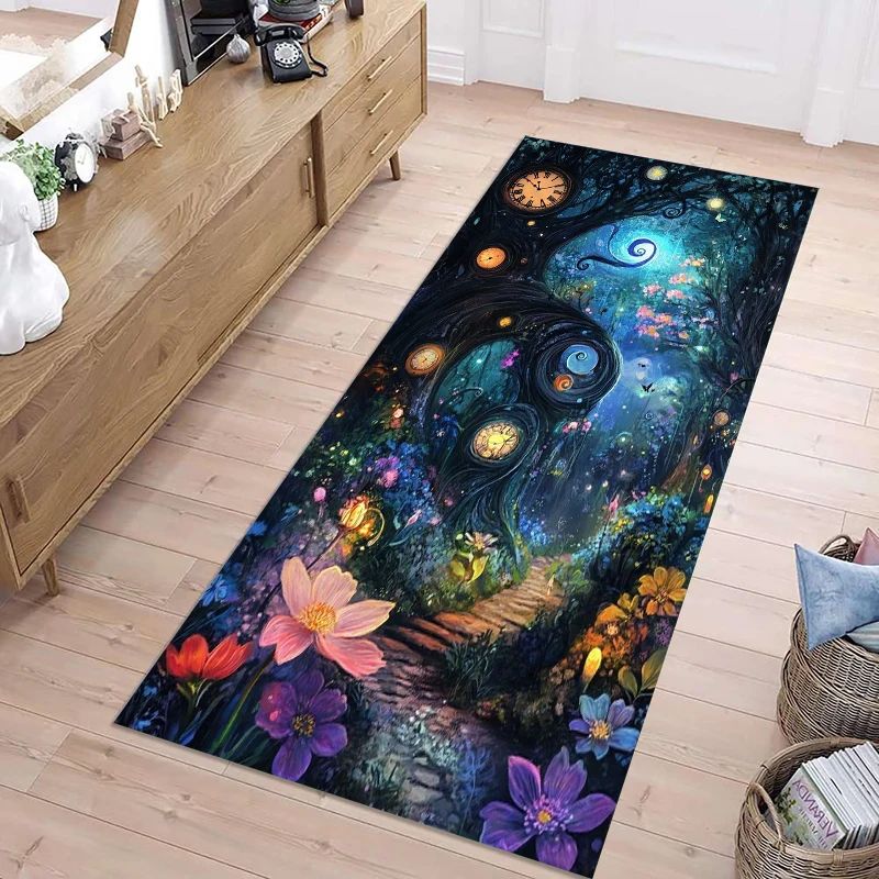 Alice in Wonderland Castle Runner Rug Fantasy Checkerboard Rose Garden Print Floor Mat Washable Soft Carpet for Hallway Bedroom