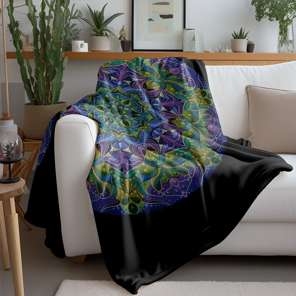 Psychedelic Mandala Colorful Tie Dye Print Blanket Trippy Optical Illusion Bed Cover Vibe Blanket Festival Gift