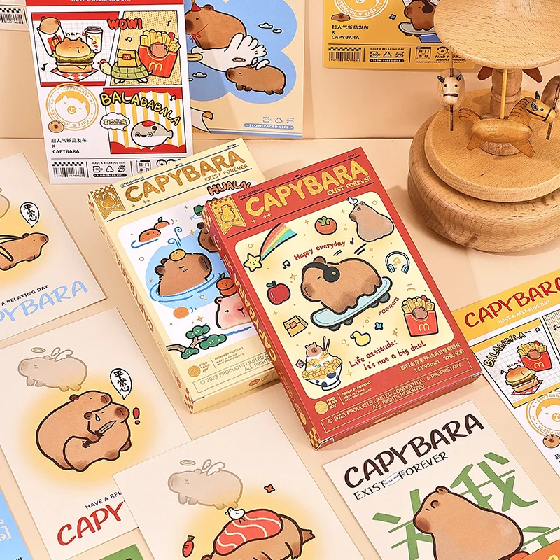 30 Sheets/Set Cute Capybara Postcard DIY Creative Cartoon Animal Greeting Message Cards Birthday Letter Envelope Gift Card