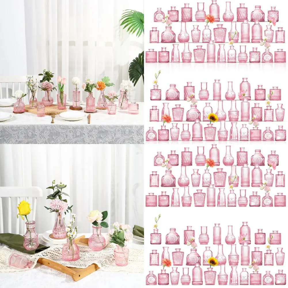 

Массовые стеклянные вазы из 64 предметов, мини-центрированные вазы для цветов, розовые вазы в винтажном стиле для украшения свадебного стола