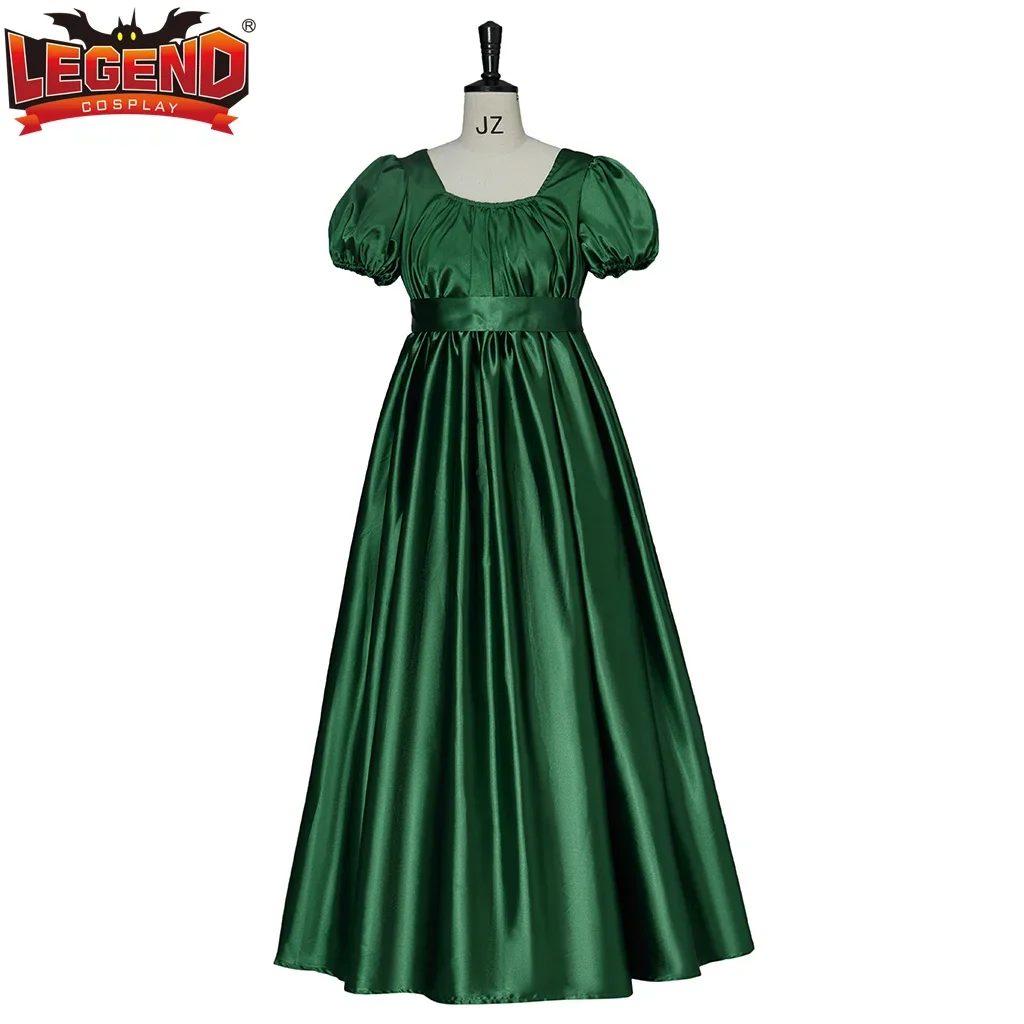 

Green Satin Regency Empire Waist Ball Gown Vintage 1800s Dress Jane Austen Costume High Waistline Tea Party Gowns Dress Women