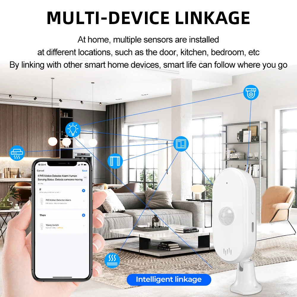 ONENUO Tuya WiFi PIR Motion Sensor Human Body Detect Sensor Smart Life 80dB Sound Infrared PIR Sensor Timing Arm/Disarm Function