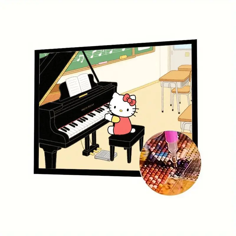 

1 шт. Hello Kitty Playing Piano 5D Diamond Painting Kit - Полная круглая дрель Милый мультяшный алмазный художественный ремесло для детей и взрослых, DIY H