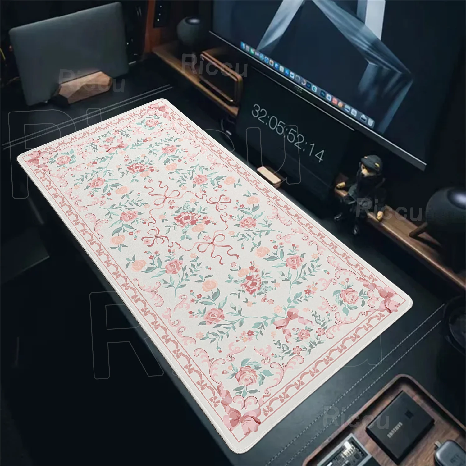 Große Persische Schreibtischunterlage mit Blumenmuster-Design, Rutschfeste Gummi-Mausunterlage, PC-Zubehör, Gaming-Extended-Pad