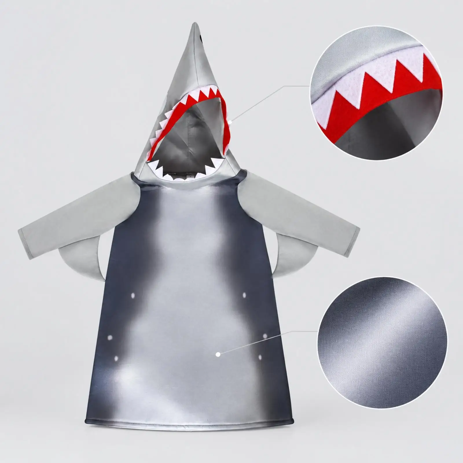 Kids Shark Dress Up Robe with Hood Side Fins and Tail for Halloween School Play and Daily Imaginative Fun Costume