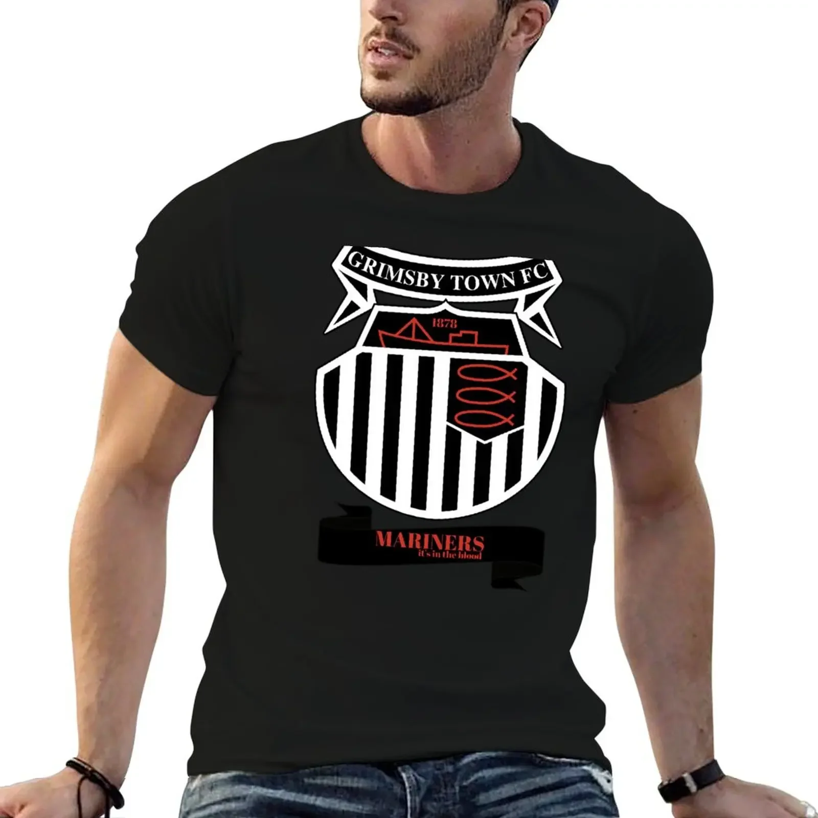 GTFC est 1878, premier league, basic logo, mariners, blood, black and white, Grimsby Town T-Shirt