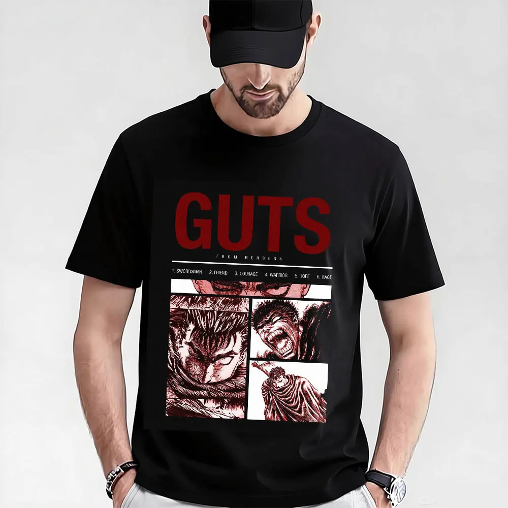 

0325 Guts Berserk Japanese Anime Gift t shirt 100% cotton print clothing Swordsman Manga Graphic Tee Y2K clothes Large size Tops