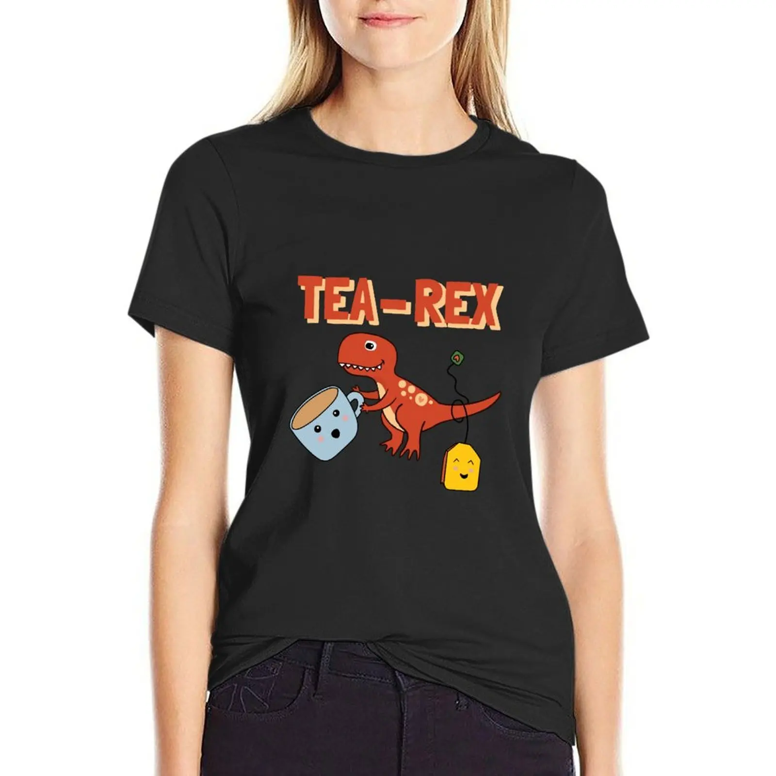 Red Tea-rex T-Shirt Short sleeve tee female anime clothes summer blouses woman 2024