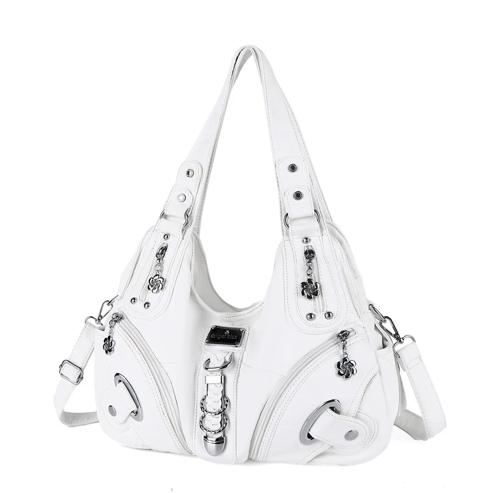 Angel Kiss حقائب يد نسائية حقيبة كتف عصرية كبيرة باللون الأسود حقيبة تسوق بمقبض علوي جيوب متعددة حقيبة سيدة محفظة #5