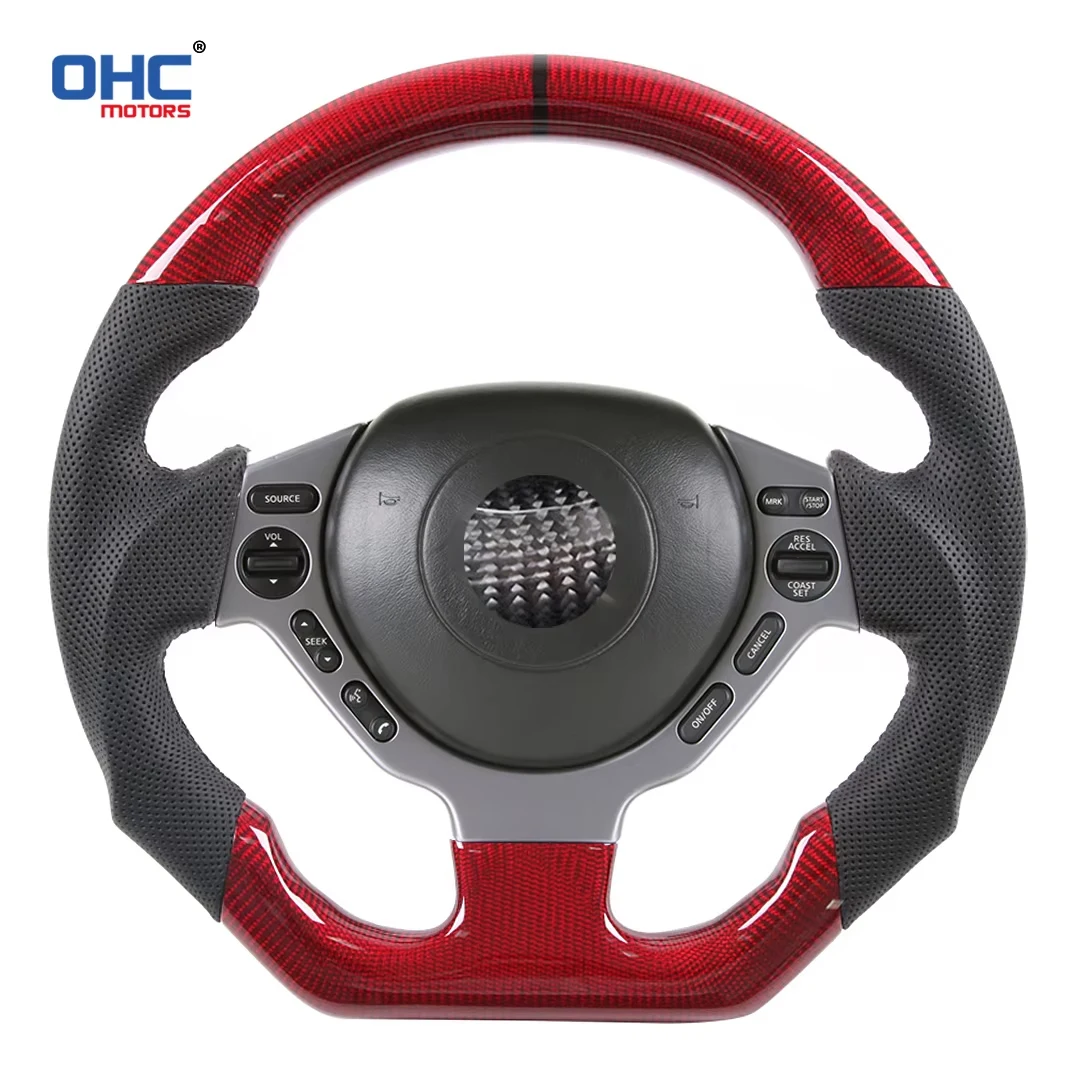 عجلة قيادة مخصصة من ألياف الكربون النقي 100% من OHC لـ 2009-2017 نيسان GTR R35 جلد مثقوب بدون وسادة هوائية #4