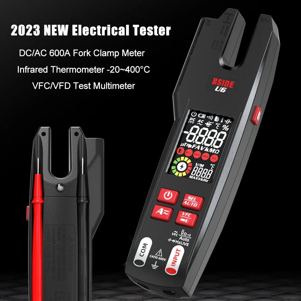 Professional Digital Clamp Meter U6 NEW high-precision Digital Fork Clamp Meter Auto Multimeter Fork 600A Ammeter Pliers