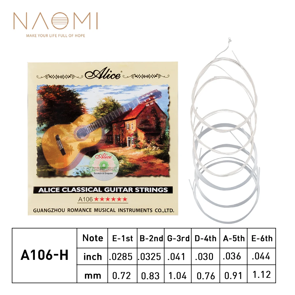 

NAOMI 1 SET Alice A106-H Clear Nylon Classical Guitar Strings Silver-Plated Copper Alloy Wound Strings 1st-6th Strings