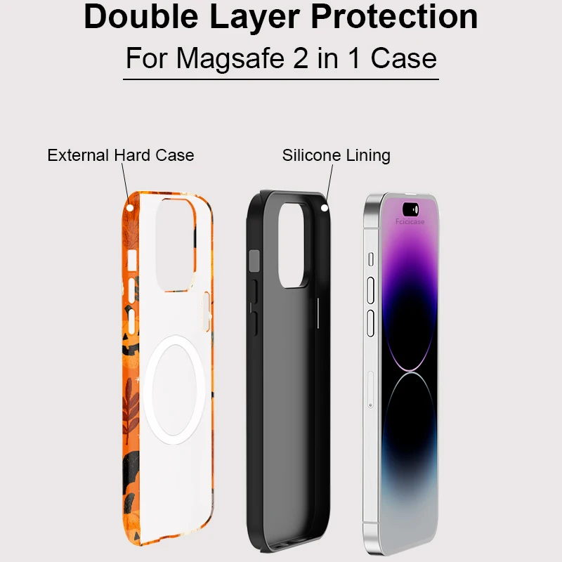 FCICICASE 할로윈 호박 폰 케이스 (아이폰 16, 15, 14 플러스, 13, 12, 11 프로 맥스용) 마그네틱 맥세이프 무선 충전 하드 커버