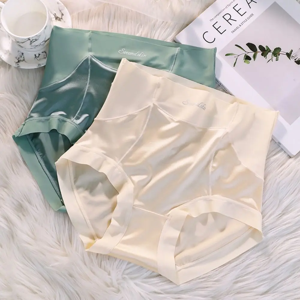 Sous-vêtements confortables sans trace, couleur unie, taille haute pour filles, slips en Satin grande taille, sous-vêtements coréens pour femmes