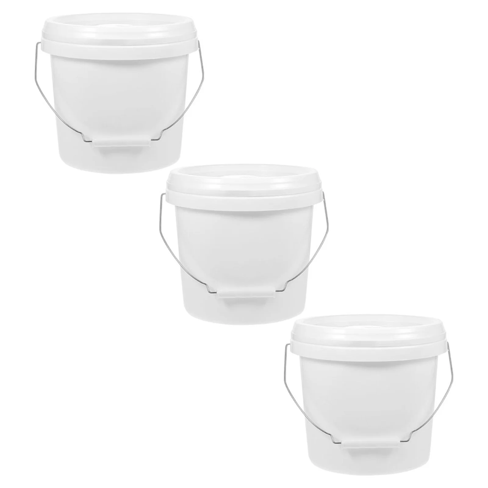 3Pcs Painting Buckets Round 4L Empty Bucket Tight Seal Lid Portable Handle Multi Purpose Storage Container Round Bucket