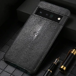Original Genuine Stingray Skin Phone Case For Google Pixel 9 8 7 6 Pro 6A Real Pearl Fish Leather Half-wrapped Armor Back Cover