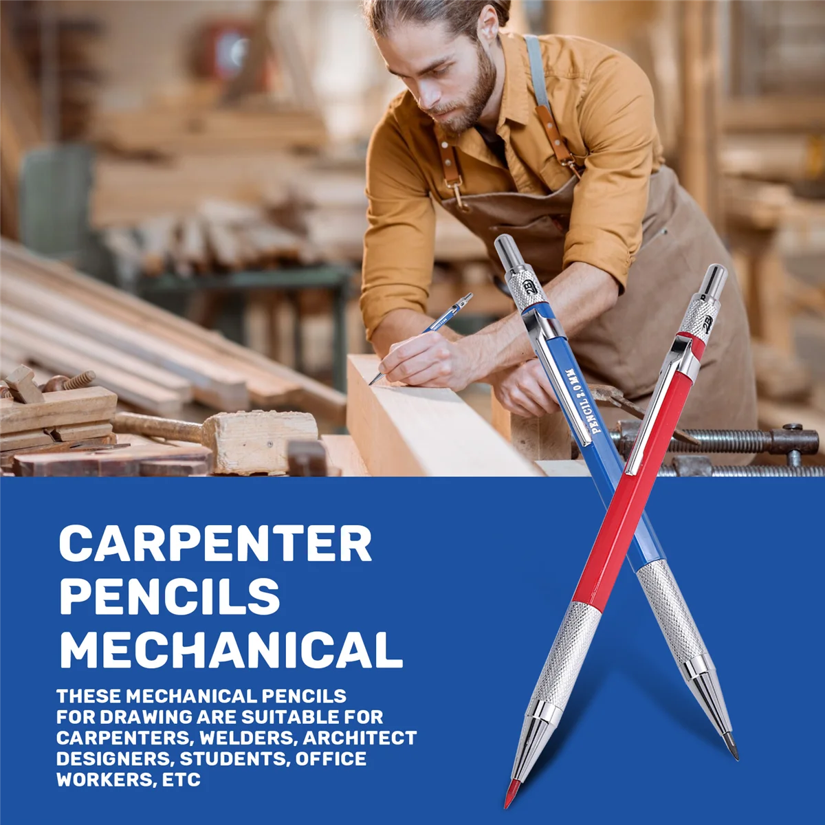 Gfc-2 шт. Карандаш для сварщиков полос с 24 стержнями 2 мм Механический карандаш со встроенной точилкой Столярные карандаши