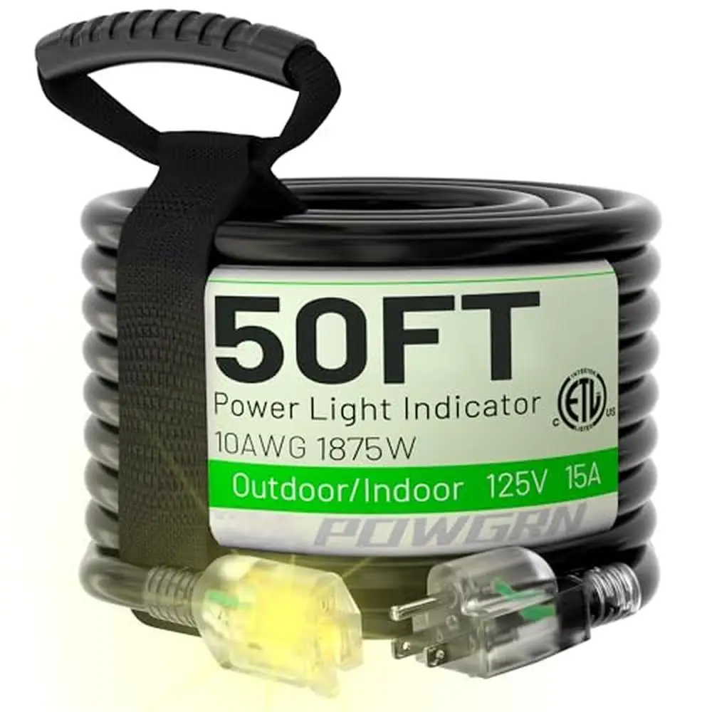 Extra Heavy Duty 50 Ft Outdoor Extension Cord Waterproof Heavy Duty 10 Gauge 3 Prong Flexible Long Power Cord LED Indicator